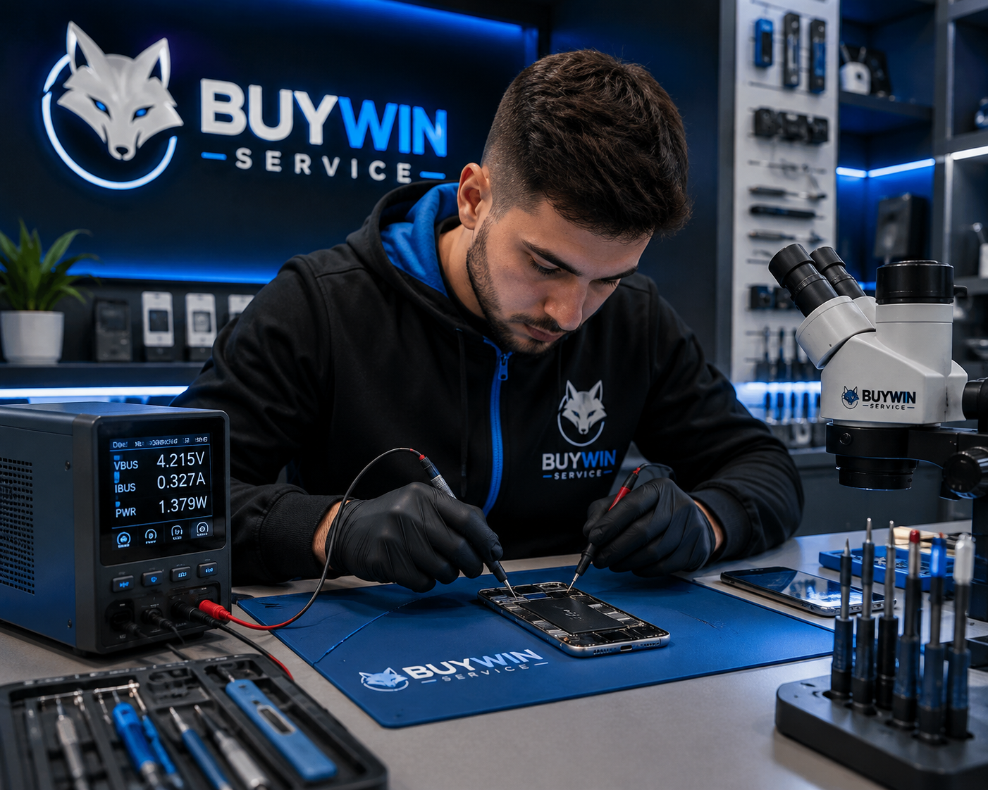 Смартфон на диагностике в сервисном центре BUYWIN SERVICE